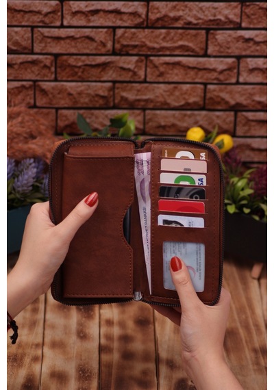 Özka Leather Taba Telefon Bölmeli Unisex Deri Uzun Kartlık Cüzdan Portföy Siyah