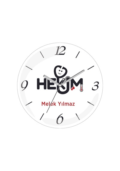 Kişiye Özel Hekim Aile Çap 30 Bombeli Gerçek Cam Duvar Saati Siyah