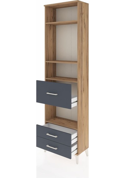 Arges Dolap 4 Raflı 3 Çekmeceli 60x30x221 Çam-antrasit Atlas Çam