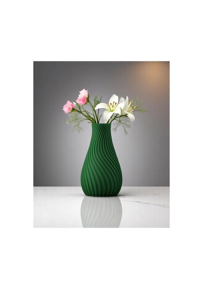 Modern Spiral Tasarımlı 3d Baskı Dekoratif Vazo 18 Cm Beyaz