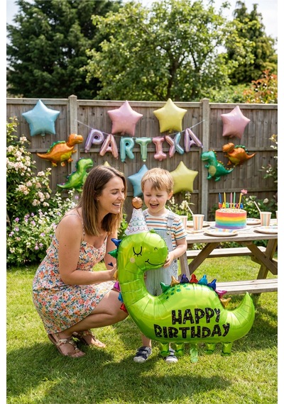 Happy Birthday Yeşil Dinozor Folyo Balon Çocuk Doğum Günü Parti Süsü 80x77 Cm Çok Renkli