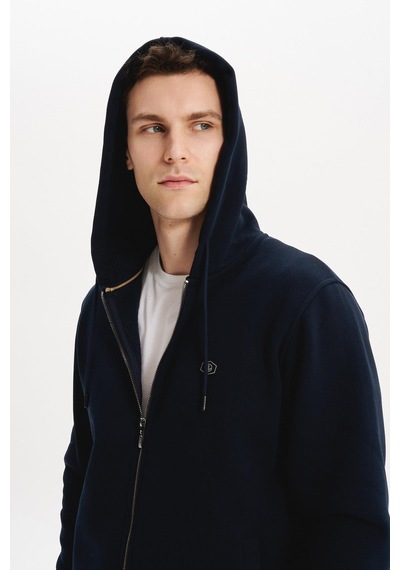 AR-MA Arma Erkek Regular Fit 3 İplik Kapüşonlu Sweatshirt Fermuarlı, Fleto Cepli, Kalın Kumaş K30324650502 Lacivert