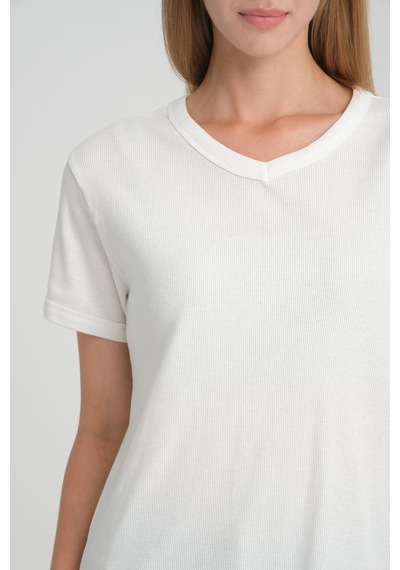 Alexandergardı Fitilli V Yaka Comfort Fit T-shirt E24-74602 001