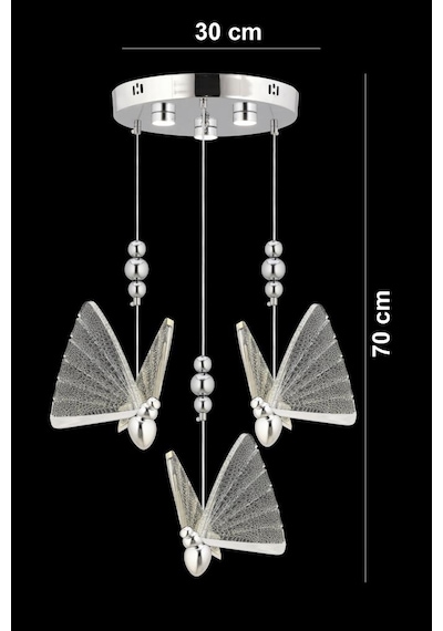 İstanbul Avize İpek 3'lü Gümüş Ledli 3 Renk Modern Led Avize Gümüş