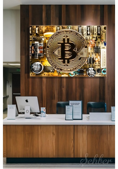 Altın Renkli Fiziksel Bir Bitcoin Hatıra/koleksiyon Parası Yatay Kanvas Tablo 4013 Çok Renkli
