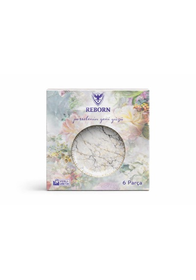 Reborn Kutulu Urban Marble 6 Lı Porselen Pasta / Kahvaltı Tabağı Seti 22 Cm Hediyelik & Çeyiz & Yeni Ev Beyaz