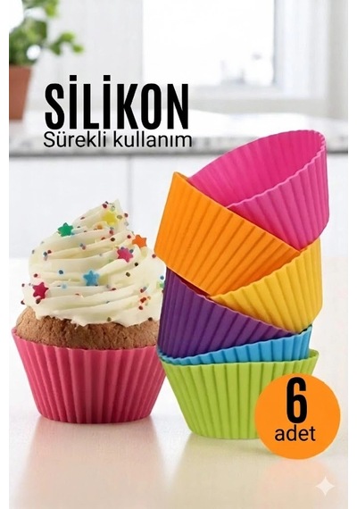 Silikon Muffin Kalıbı - Sürekli Kullanım Muffin Kek Kalıbı 6 Adet Renkli