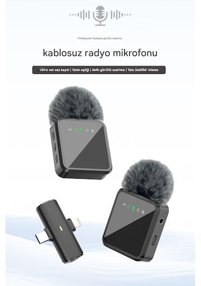 Kablosuz Tüylü Yaka Mikrofonu Apple Uyumlu iPhone Type-c Pc Tablet Video Kayıt Vlog Mikrofon Lightning Usb-c Çıkış