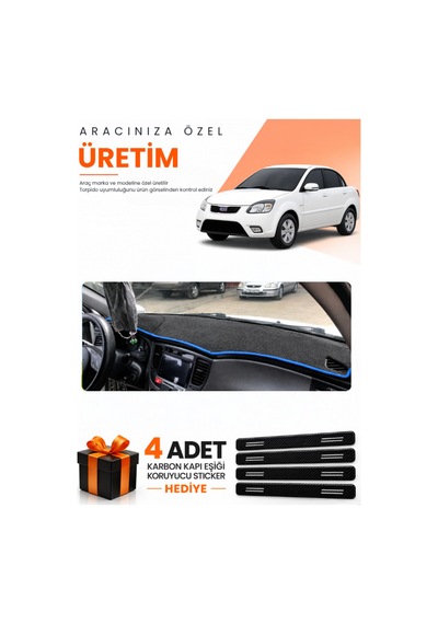Kia Rio Pride 2005-2011 Uyumlu Torpido Koruma Örtüsü Oto Kılıfı - Siyah Mavi