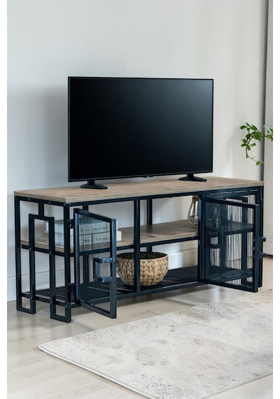 Dekoratif Metal Gövdeli Ahşap Raflı Tv Ünitesi 3 Raflı 3 Kapaklı Tv Sehpası 120 X 30 Cm Televizyon Ünitesi Siyah Dekoratif Metal Gövdeli Ahşap Raflı Tv Ünitesi 3 Raflı 3 Kapaklı Tv Sehpası 120 X 30 Cm Televizyon Ünitesi Siyah