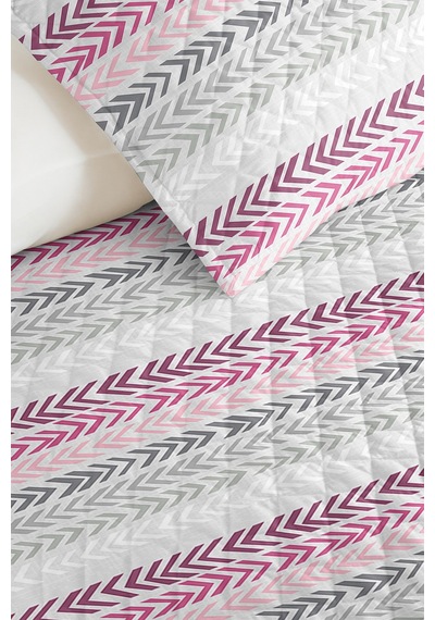Nostaljik Geometrik Genç Odası Tek Kişilik Pike Takımı - Gri Zigzag 160x220 Cm Kapitone Yatak Örtüsü Dumanlı Kadife İzi