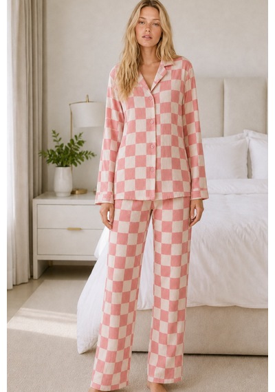 Kadın Casual Esnek Bol Pembe Pijama Takımı 4670