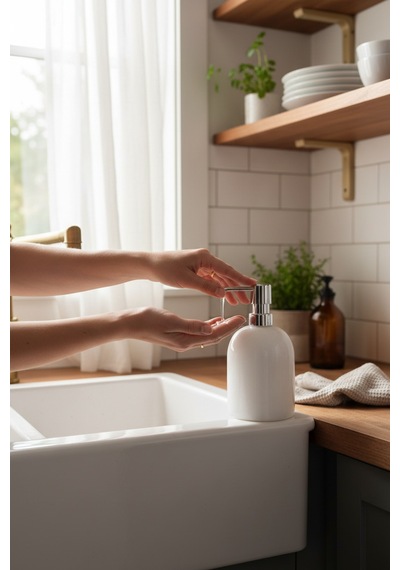 Akayev Mermer Beyaz Gümüş Banyo, Mutfak Sıvı Sabunluk Beyaz