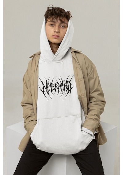 Nevermind Trend Unisex Oversize Hoodie Streetwear Baskılı Sweatshirt Beyaz