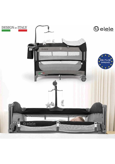 Elele Madre Anne Yanı Park Yatak Oyun Parkı 70x110 CM Siyah - Gri