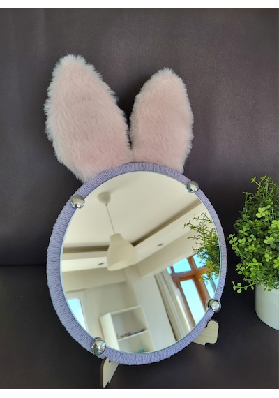 Pembe Tavşan Kulaklı Lila Çerçeveli Çocuk Odası Ayna