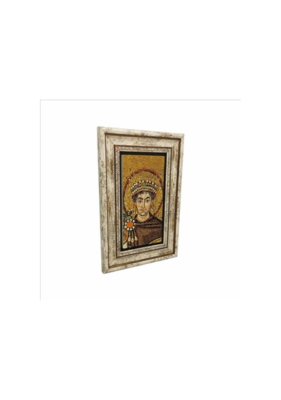 Bizans Kralı I. Justinianus Jüstinyen Mozaiği Baskılı Taş Tablo 20x30