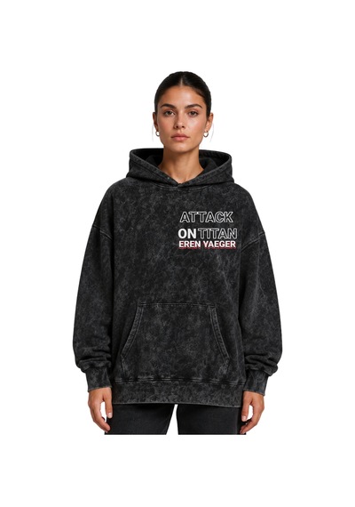 Sevbano Eren Yeager Attack On Titan Anime Baskılı Unisex Oversize Premium Siyah