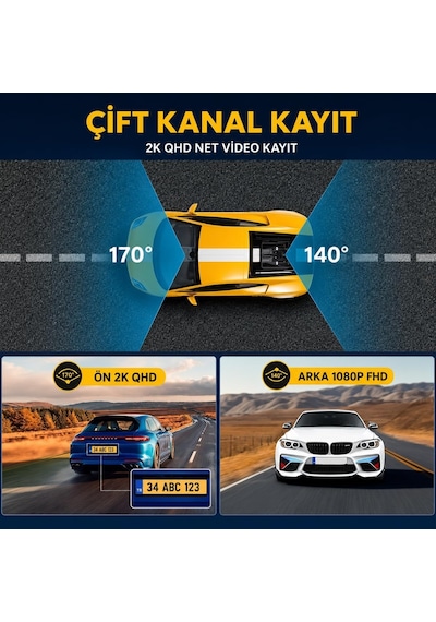 Tr Wifi Destekli Akıllı Kayıt Sistemli 4k Çift Kameralı Araç Kamerası Video Kayıt Cihazı Al5756
