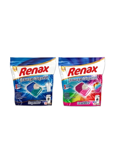 Renax Çamaşır Kapsülü 30 Yıkama Beyazlar Ve Renkliler 2 Li Paket