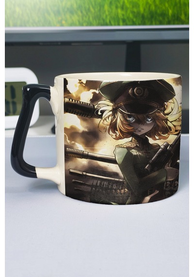 Youjo Senki Anime Baskılı Seramik Lüks Kupa 1 Adet Özel Siyah Kulp Dalga Kulp V4d Çok Renkli