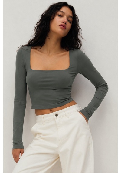 Seeh Füme Kare Yaka Uzun Kollu Kadın Body Sh206