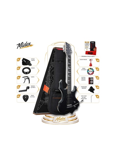 Midex Force-MBK Profesyonel Forest Kasa HSH Elektro Gitar Seti Mat Siyah