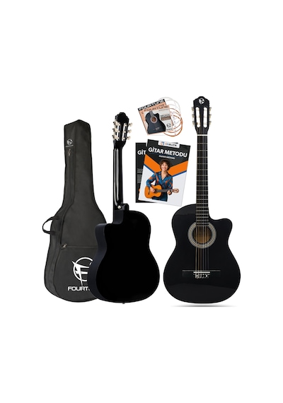 Fourtune Luca CW-200BK Kesik Kasa Siyah Klasik Gitar Seti 4/4 Sap Ayarlı (Cutaway)