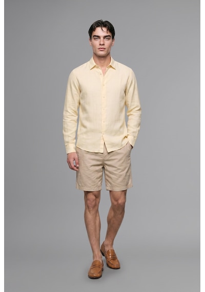Defacto %100 Keten Regular Fit Polo Yaka Basic Uzun Kollu Gömlek C1825ax26smyl521 Sarı-yl521