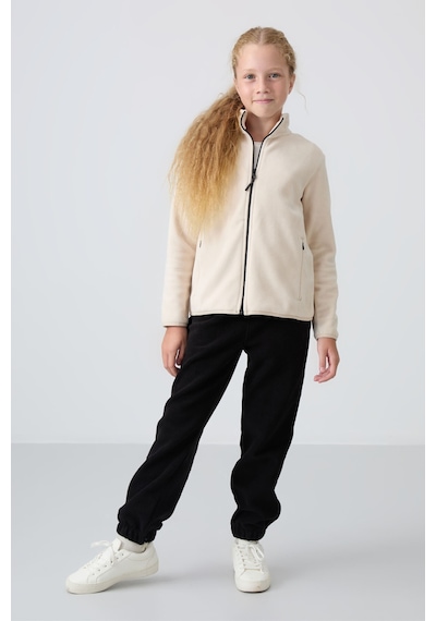 Tommy Life Bej Kalın Yumuşak Dokulu Standart Fit Nakışlı Polar Kız Çocuk Sweatshirt - 75154 Bej