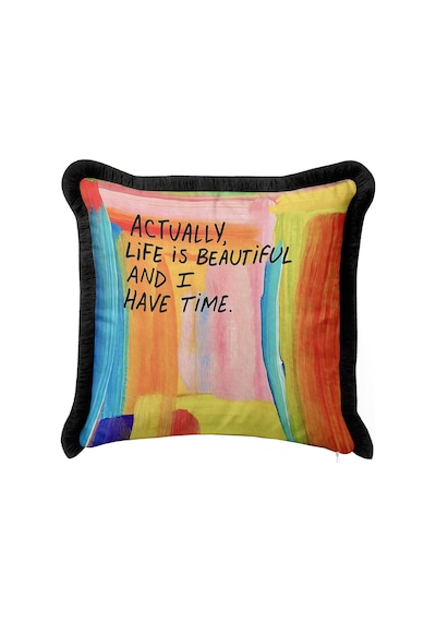 Renkli Yazı Saçaklı Yastık Kılıfı - Pop Art Pembe Turuncu Siyah Püsküllü Kırlent Kılıfı - 55x55 Cm Yalın Düş Nektar Renkli Yazı Saçaklı Yastık Kılıfı - Pop Art Pembe Turuncu Siyah Püsküllü Kırlent Kılıfı - 55x55 Cm Yalın Düş Nektar