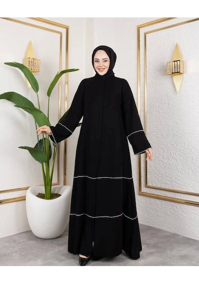 Nevayla Moda Kıl Biye Detaylı Abaya/ferace / Siyah - F0145 Siyah