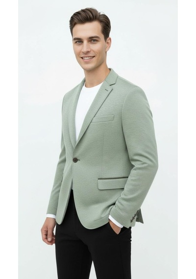 Plus Scorpion Haki Erkek İtalyan Kesim Blazer Ceket Kol Yamali, Slim Fit, Şık Ve Modern Tasarım Haki Yeşil