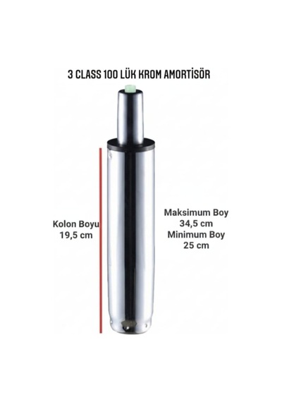 3 Class 100'luk Krom Amortisör, Ayarlanabilir Boy 25-34.5 Cm, Kolon Boyu 19.5 Cm Abanoz - Beyaz