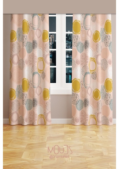 Xero Floral 1 Desenli Süet Oturma Odası Salon Fon Perde Baskılı Ekstrafor Büzgü 2 Kanat Prd-1081 Çok Renkli
