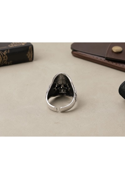 Grim Reaper Skull Ring Azrail Kuru Kafa Erkek Yüzüğü Çok Renkli