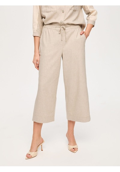 Faik Sönmez Beli Lastikli Comfort Fit Keten Karışımlı Capri S26cpr009 Us26cpr00972 Taş