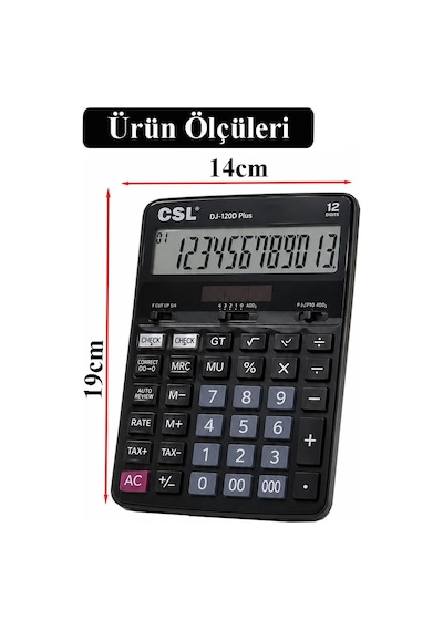 Hesap Makinesi Siyah 14x19 Cm 1 Adet Csl Dj-120d Plus 12 Haneli Orta Boy Hafızalı Büro Masaüstü Hesap Makinası