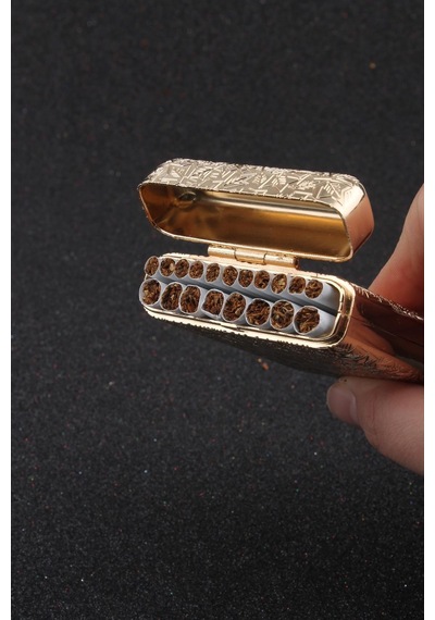 İşlemeli Retro Tasarım Metal Sigara Tabakası Altın Sarısı 23bm923ksr02 - 512923712