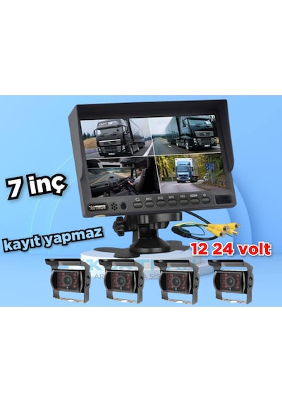Kayıtsız 7 İnç Monitör 4 Adet Metal Kasa Kamera 12 24 Volt