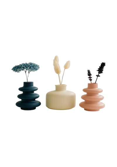 3'lü Mini Vazo Seti Pampas & Kuru Çiçek İçin İskandinav Pastel Taş Vazolar, Raf & Mas Çok Renkli