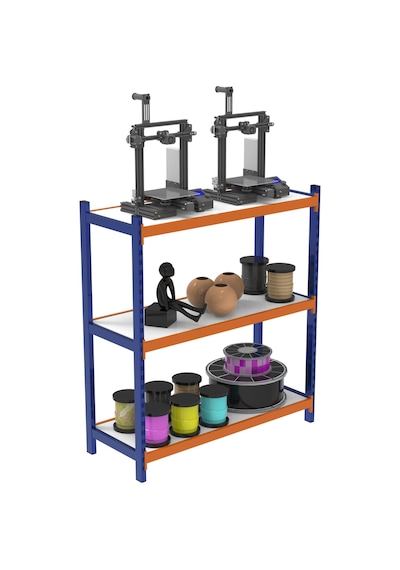 3 Katlı Ahşap Raflı İçten Oturmalı Hafif Rack - 3d Yazıcı Rafı, Depo Rafı 60x120 Cm-150 Cm Mavi-turuncu
