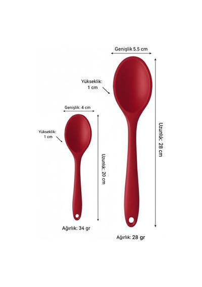 Silikon Kaşık + Silikon Mama Kaşığı 2 Li Set - Isıya Dayanıklı, Çizmez, Tek Parça Tasarım Kırmızı Çok Renkli