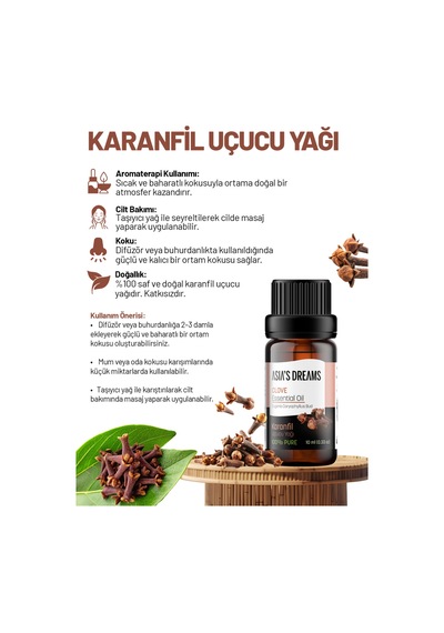 %100 Saf Doğal Karanfil Uçucu Yağı, Aromaterapi Ve Doğal Koku, 10 Ml