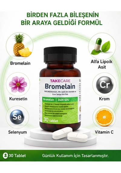Takecare Bromelain Takviye Edici Gıda 30 Tablet
