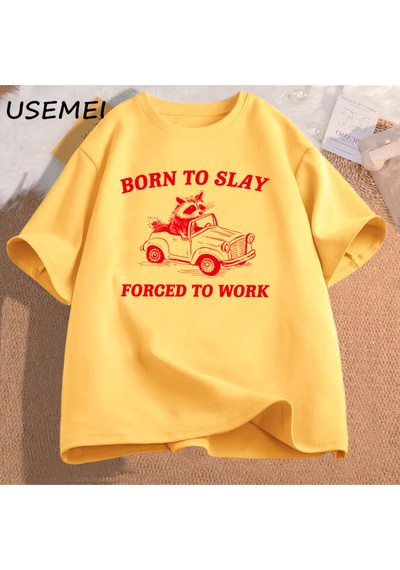 Flood Of Style Doğan Öldürmek Zorunda T Shirt Çalışmak Boy Retro Karikatür Grafik T Shirt Meme Çöp Panda T-s Sarı
