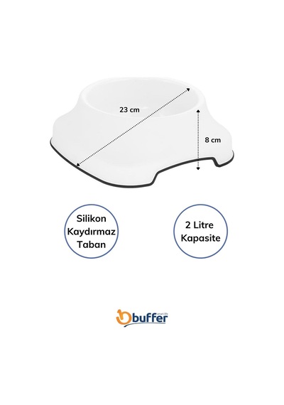 Silikon Kaydırmaz Taban Plastik Kedi Ve Köpek Mama Ve Su Kabı 2 L Beyaz