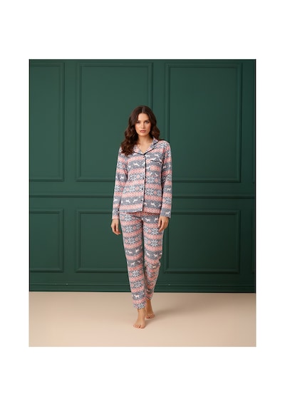 Rindahomewear Geyık Desenli Pamuklu Dügmelı Pijama Takım Lacivert Rindahomewear Geyık Desenli Pamuklu Dügmelı Pijama Takım Lacivert