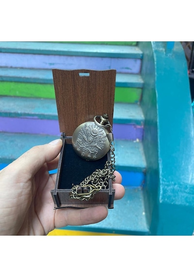Kişiye Özel Retro Osmanlı Arma Kabartmalı Quartz Köstekli Saat