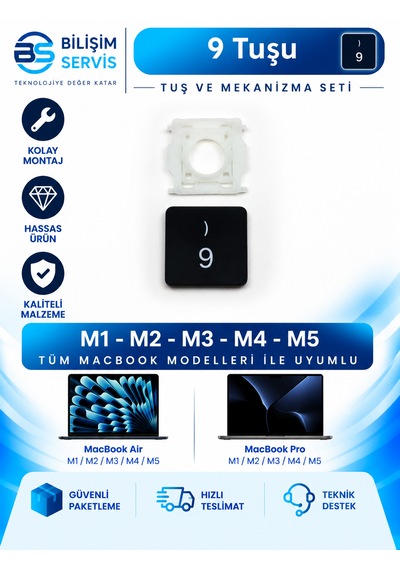Apple Uyumlu Macbook Pro & Air M1-m2-m3-m4-m5 Yedek Rakam Ve Özel Sembol Tuş + Mekanizma / 9 Tuşu